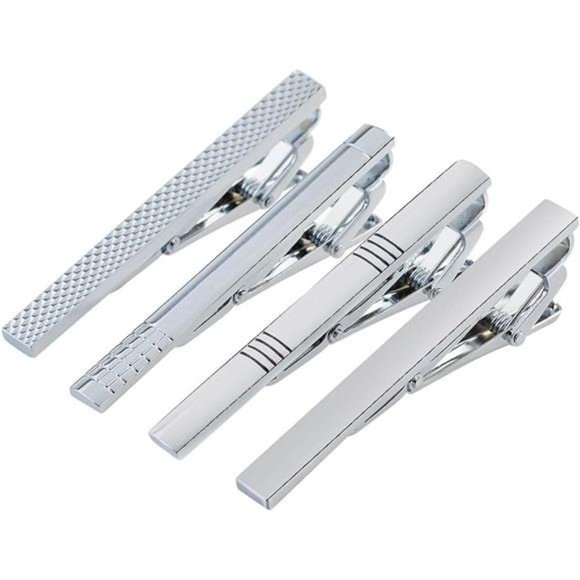 4pcs Tie Bar Clip, Tie Tack Pins Tie Clips for Men Silver Necktie Bar Pinch Clip - Picture 6 of 7